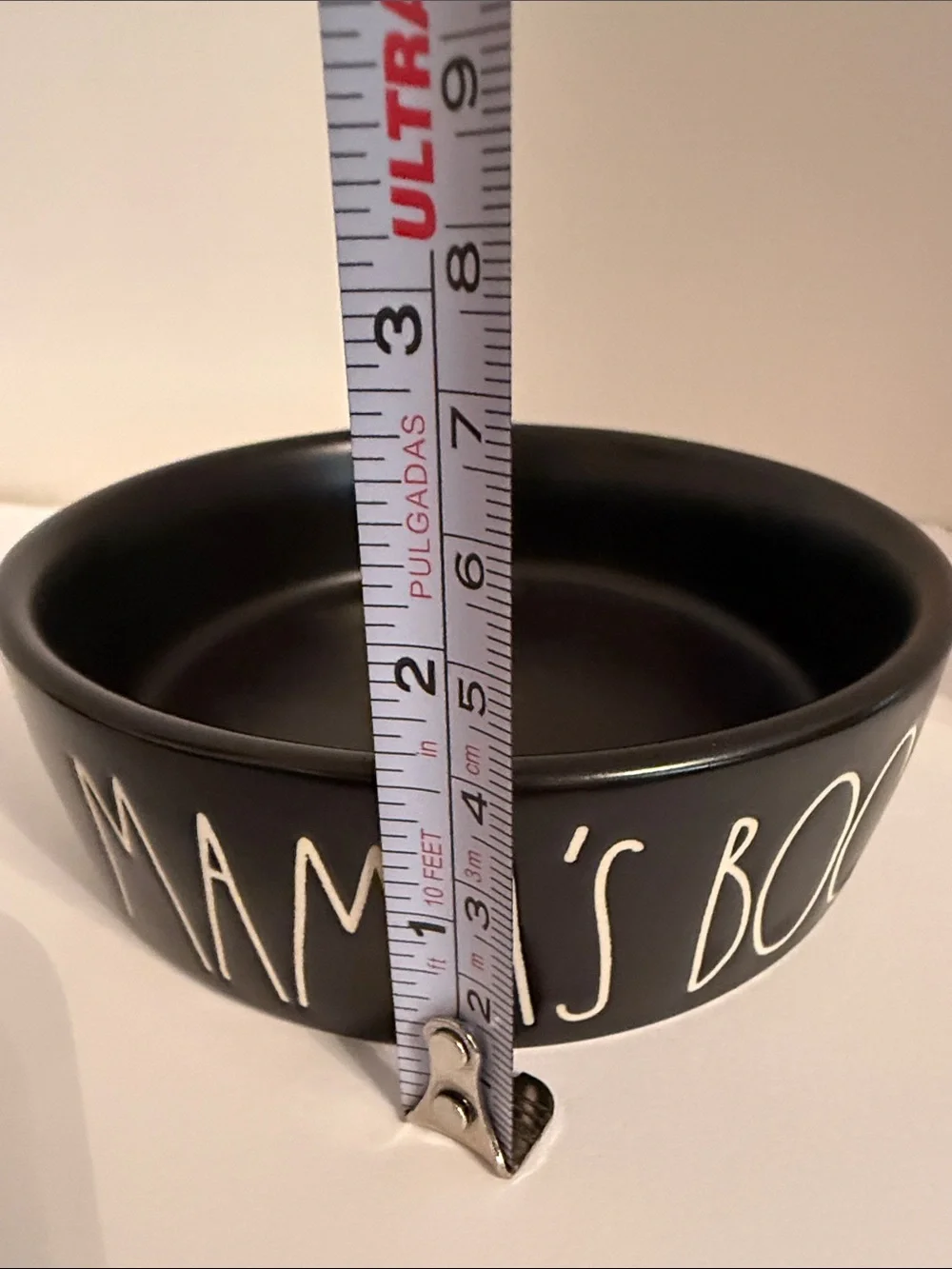 Rae Dunn Matte Black Ceramic Pet Bowl Feeder Mamas Boo Halloween Cat Feeder